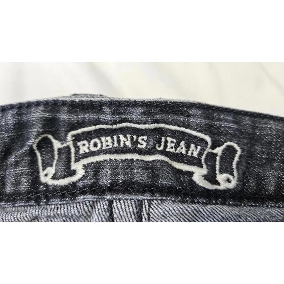 Robin's Jean Women's Straight Leg Riveted Distressed Black Denim Jeans Size 31 - Picture 2 of 11